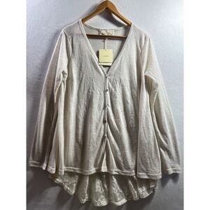 NWT A'Reve Women's L Long Sleeve Lace Boho Sheer Layer Cream Romantic Cottagecor